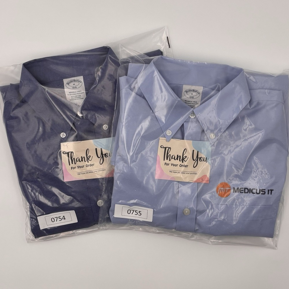 Brooks Brothers Shirt Lot 2 M Medium Wrinkle Free Original Polo Button Down Blue